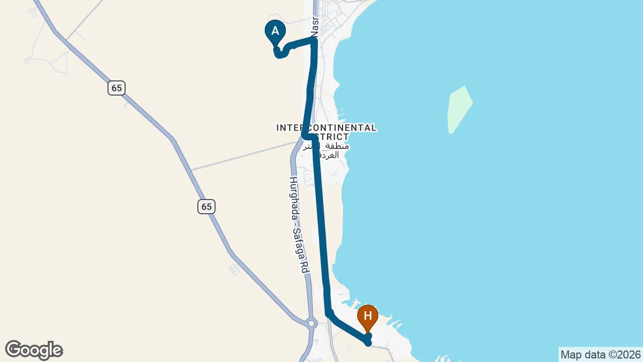 Driving route from Hurghada Airport to Blend Club Aqua Resort